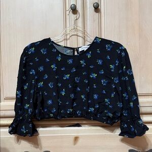WeWoreWhat Black and Blue Floral Blouse